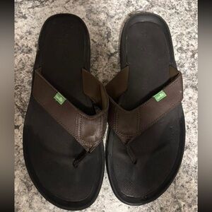 Brown Flip Flops with Green Logo